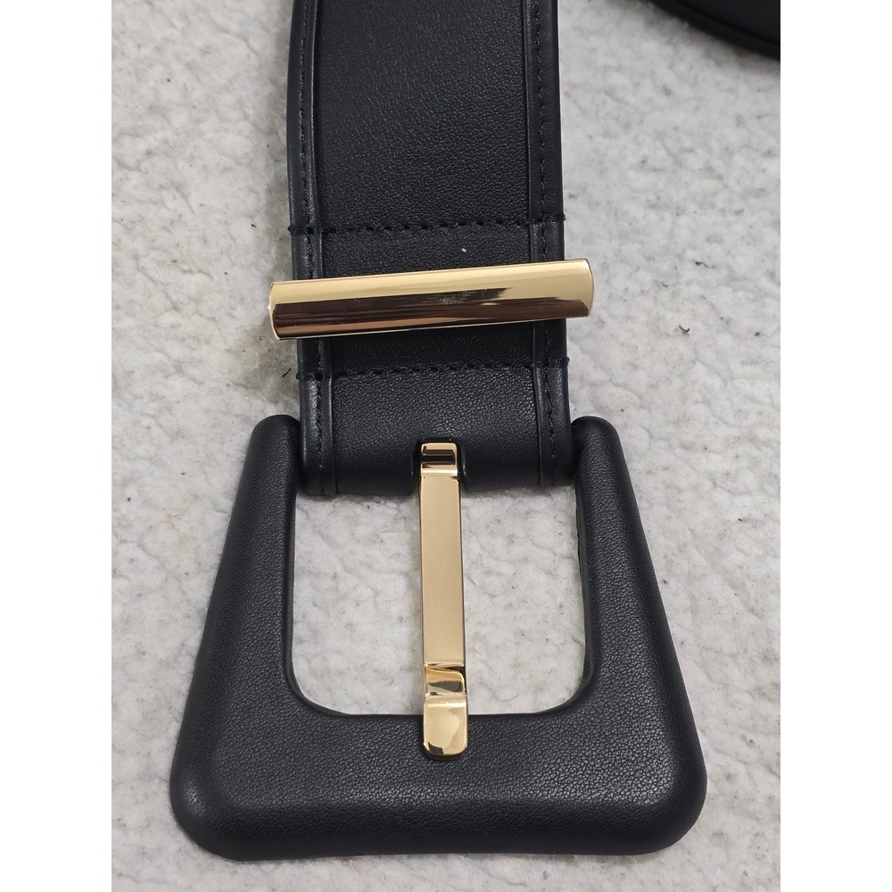 Cabi Black Genuine Leather Belt Gold Hardware Large Wide Buckle 4802 - Picture 3 of 10